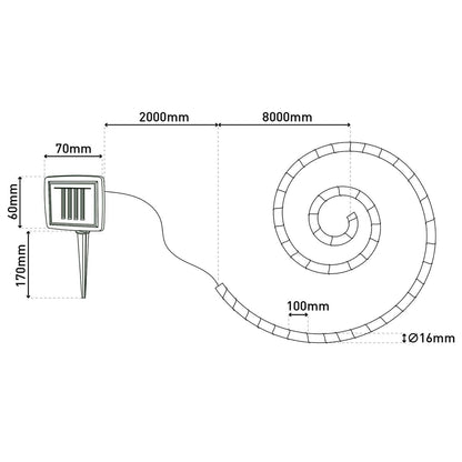 Zonne -lichte keten "Canamo" van henneptouw in ´natur, 8 m lang, plus 2 m toevoerlijn, warm wit, voor de buitenruimte
