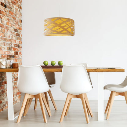 Hanger Lamp "Finja" gemaakt van natuurlijk gekleurde plastic/holzimitatie, met E27-versie en een Øvon 40 cm, verlichting voor woonkamer, eetkamer of gang.