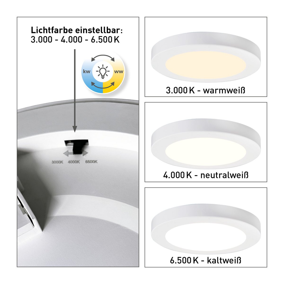 LED-plafondlamp "bonus" Ø21,7 cm, functionele lichtinstallatie en structuur mogelijk, plafondlamp gemaakt van metaal en plastic in wit, met stevig ingebouwde LED's, waaronder CCT-kleurwisselaar