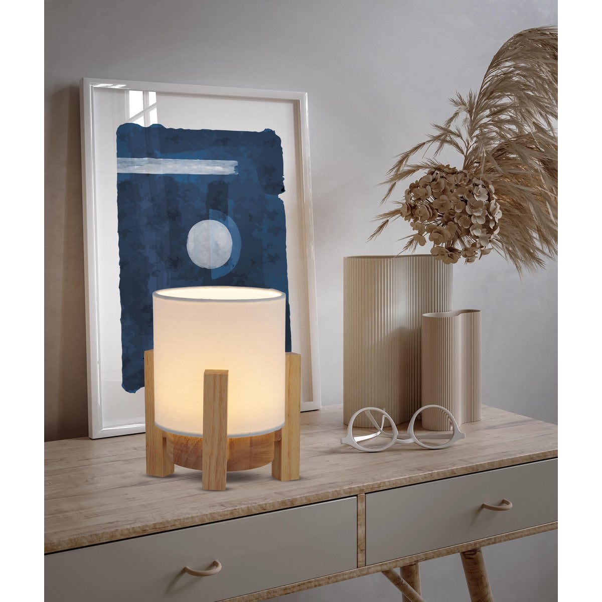 Ackitical Lamp "Madita" 19 cm hoog, in wit/natuur, met geïntegreerde LED, dimbaar met aanraaksensor