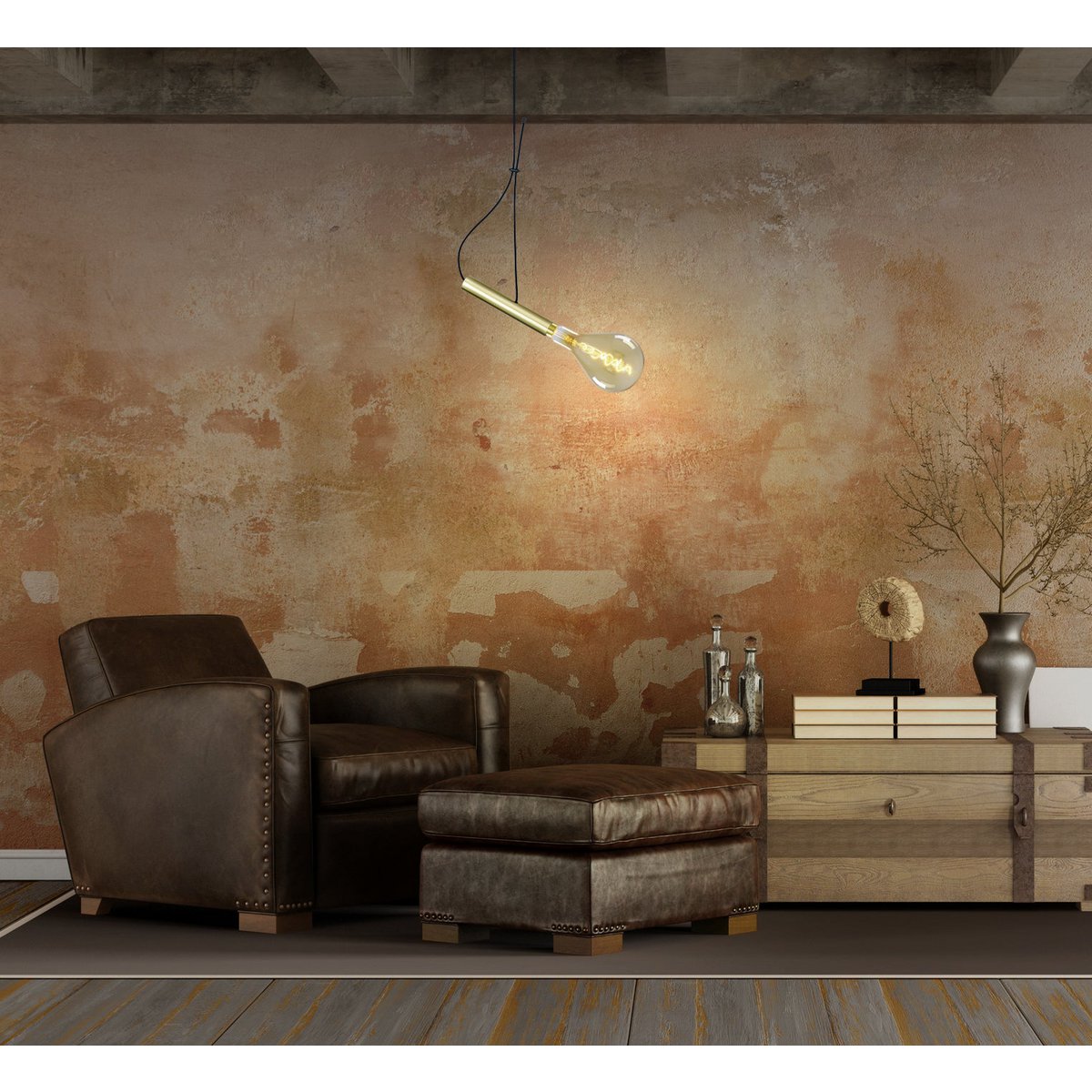 Metal Baldachin met textielkabel "Corbatin", messing, E27 -versie, verlichting voor woonkamer of kantoor