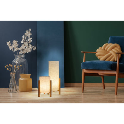 Tafellamp "Matilda" klassieke tafellamp met natuurlijk uiterlijk door hout en stofscherm, E27 -aansluiting, 52 cm hoog