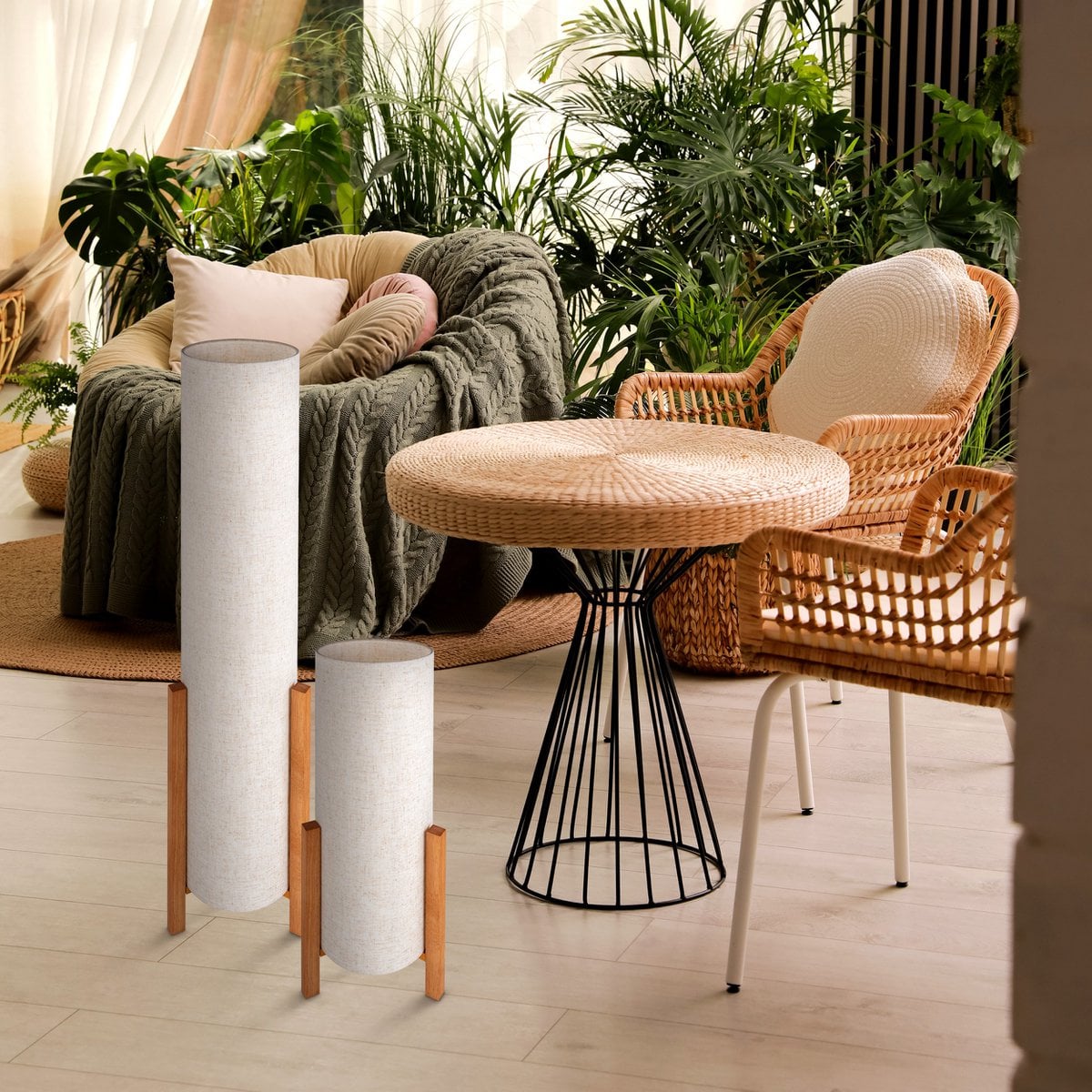 Tafellamp "Matilda" klassieke tafellamp met natuurlijk uiterlijk door hout en stofscherm, E27 -aansluiting, 52 cm hoog