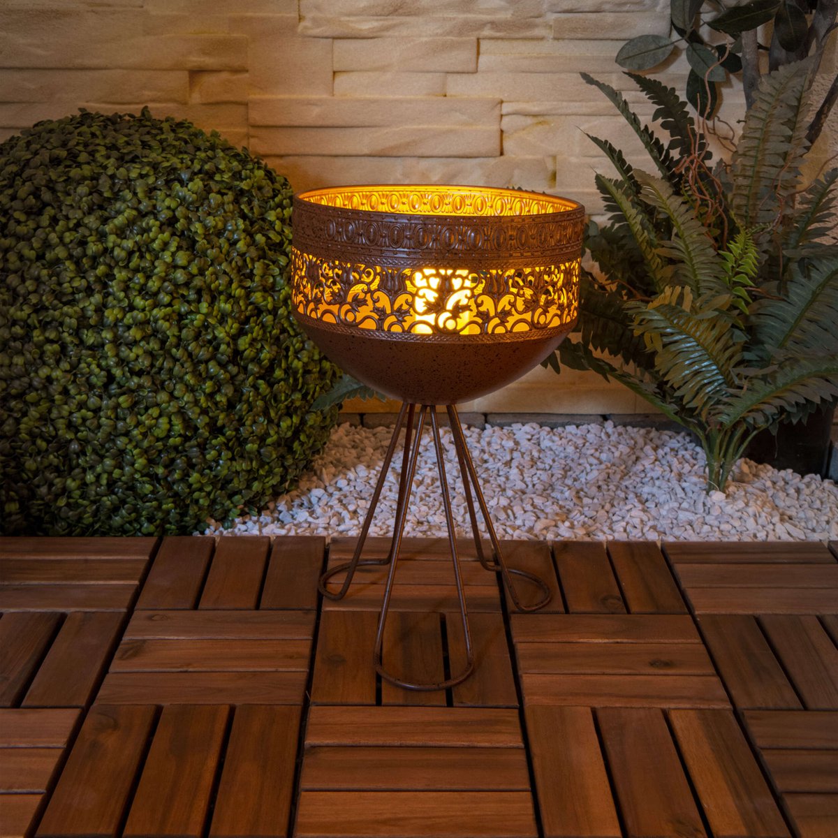 LED decoratief zonnelampje met een standaard, 34,5 cm hoog voor buiten, gemaakt van roestkleurig metaal en plastic, stevig geïnstalleerde LED's