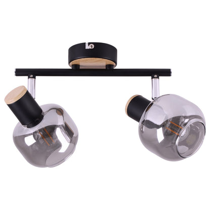2 Spot plafondlamp "fumoso", metalen plafondlamp en rookglas in zwart en natuur, met E14 -aansluiting, voor eetkamer, woonkamer, gang of kantoor, 40 x 20 cm