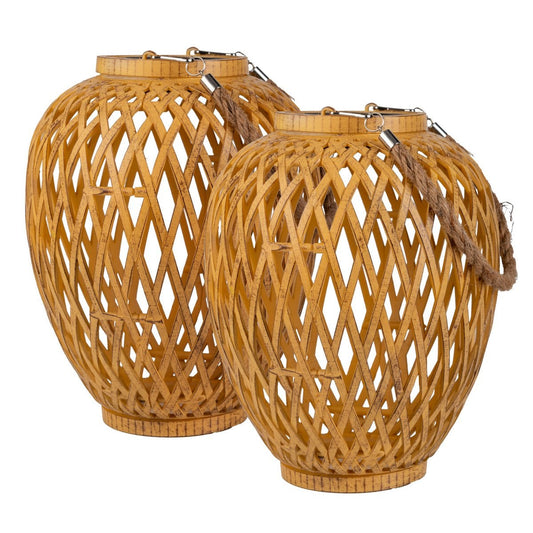 2 Set Basket / Solar Record "Cesto", gemaakt van natuurlijke gekleurde Artstrattan, met schemeringsensor, warm wit, 24 cm hoog, voor de buitenruimte