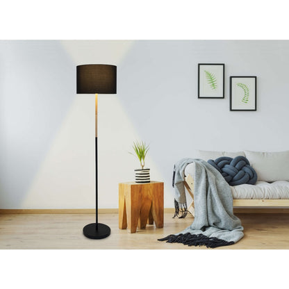Textiel staande lamp "Tessile", vloerlamp gemaakt van metaal, rubberen boom en stof in zwart en natuur, E27 -aansluiting, 126 cm hoog