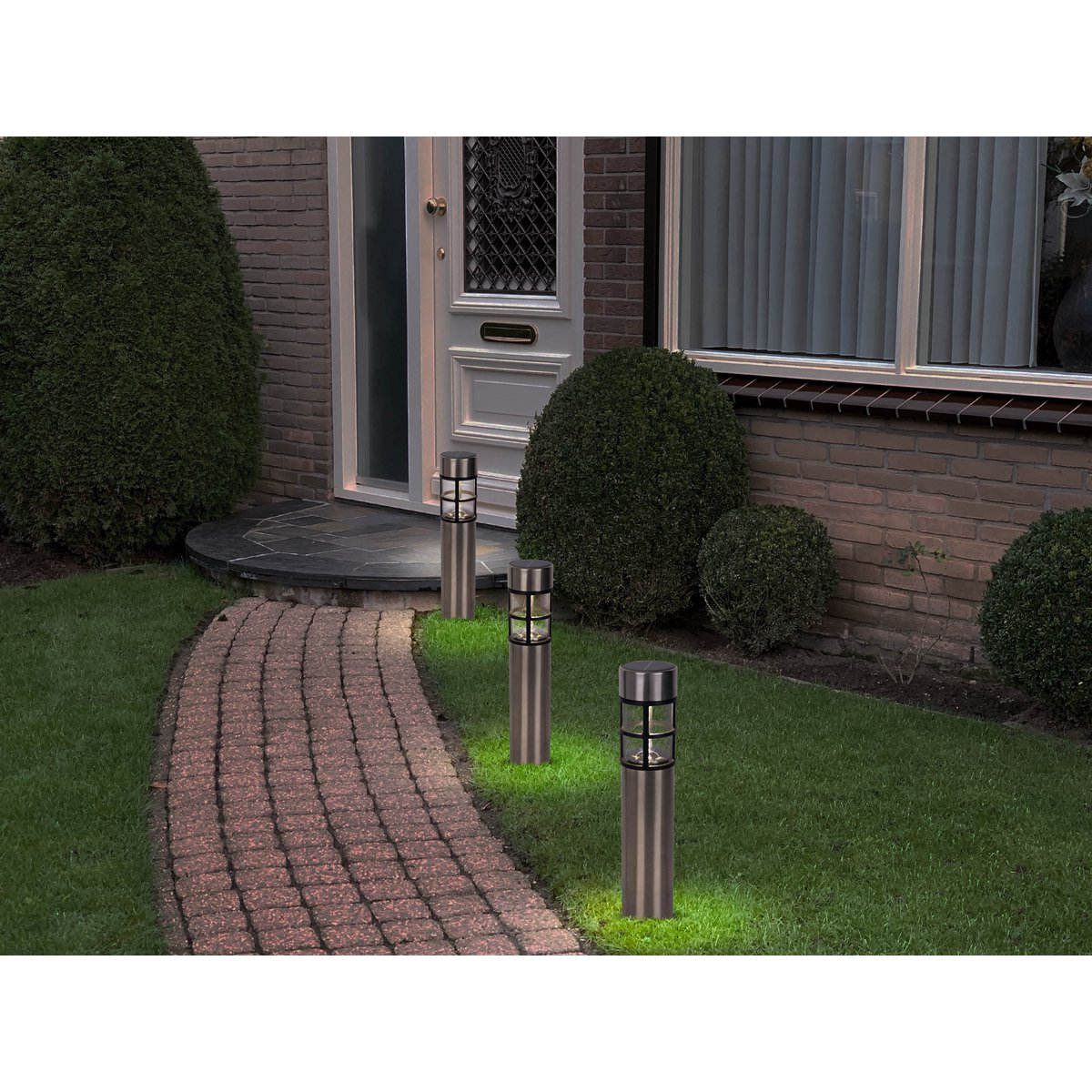 Zonne-decoratedspieß "Bobby" in de 3 set, Ø 6,2 cm, 42 cm hoog, metaal in stalen blank, plastic, geïntegreerde leds warm wit wit