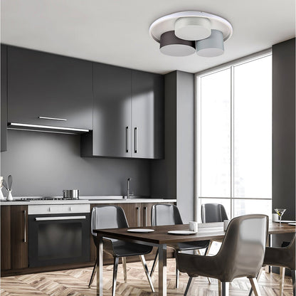 3-geleide plafondlicht "Eppan" Ø 56 cm, gemaakt van metaal, plastic en textiel in grijs, geïntegreerde LED's, verlichting voor woonkamer, kantoor of toegangsruimte