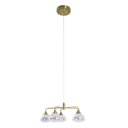 LED-hanger Lamp 5-Flame "Varna", hanglamp gemaakt van messing gekleurd metaal- en irisglas, stevig ingebouwde LED's, 50 cm diameter, stijlvolle verlichting voor woonkamer, eetkamer of gang