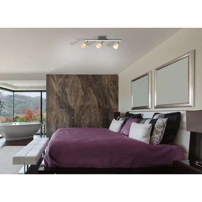 3-serie LED plafondlicht "Ibiza" ongeveer 60,5 cm lang, chroomkleurig metaal, verzadigd, opaalkleurig glas, geïntegreerde LED's, warm wit