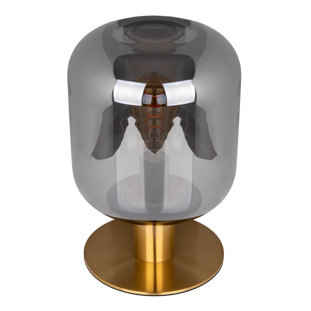 Glazen tafellicht "Alessio", 30 cm hoog, Ø 20 cm, goudkleurig metaal, rookglas, E14