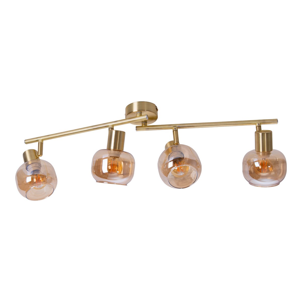 4er spot/plafondlamp "libby", klassieke plafondlamp gemaakt van messing gekleurd metaal en getinte glas in barnsteen, met E14-aansluiting, voor eetkamer, woonkamer, gang of kantoor, 80 cm lang