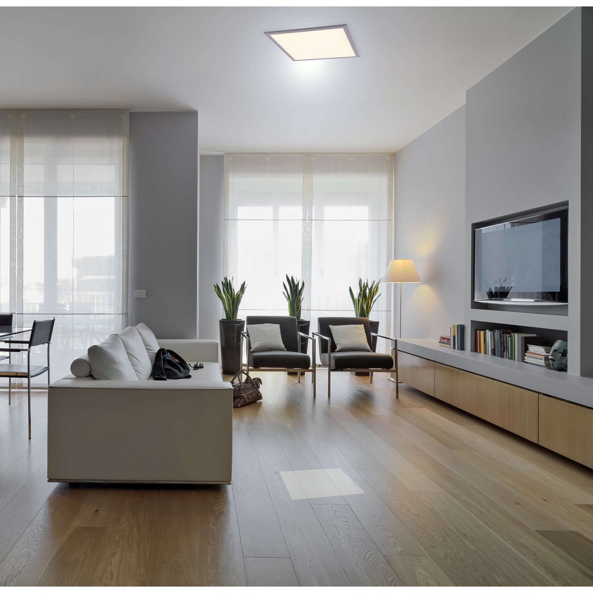 LED -assemblagepaneel "Sorriso", montagelamp gemaakt van metaal en plastic in wit met stevig ingebouwde LED's, 45x45 cm voor interieurs