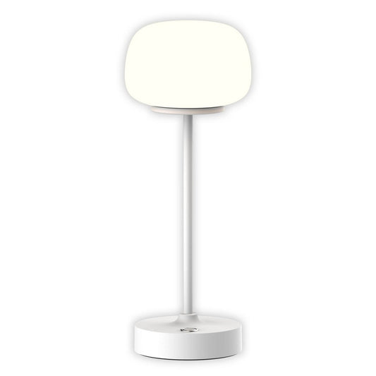 LED -batterij/ tafellamp "Pina" 30 cm hoog, gemaakt van metaal (wit) en glas (wit), geïntegreerde LED's, warm wit