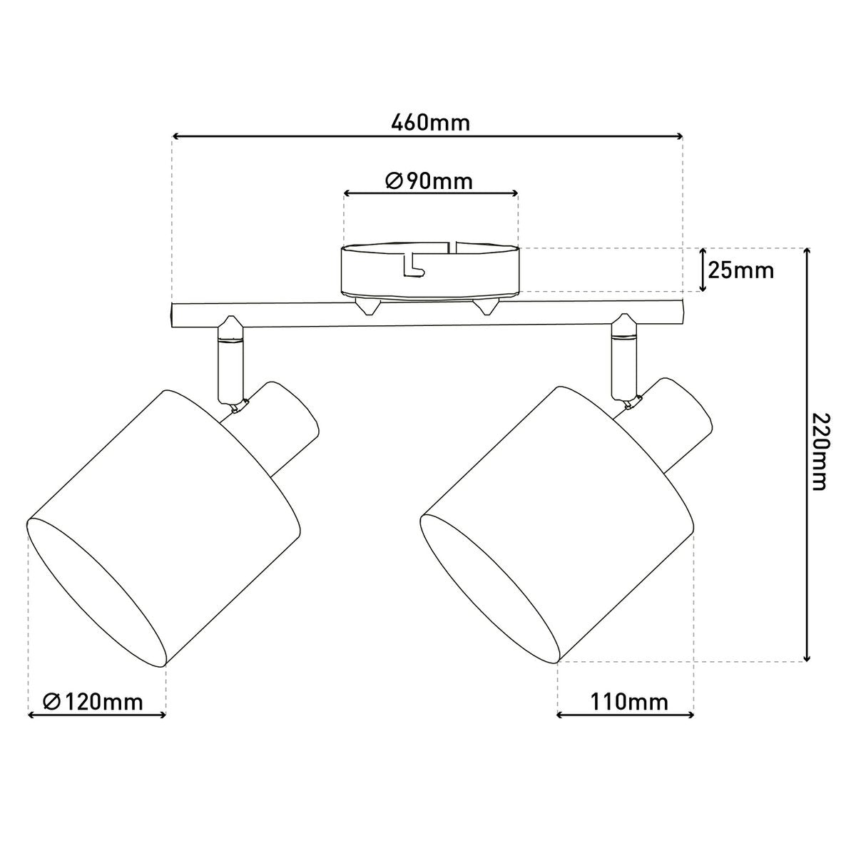 Muur en plafondlamp met 2 zitplaatsen "Maron" gemaakt van metalen satine-meter met stof paraplu's in bruin, met E14-aansluiting, lamp voor woonkamer, eetkamer, gang en kantoor, 46 x 12 cm