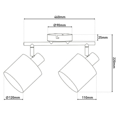Muur en plafondlamp met 2 zitplaatsen "Maron" gemaakt van metalen satine-meter met stof paraplu's in bruin, met E14-aansluiting, lamp voor woonkamer, eetkamer, gang en kantoor, 46 x 12 cm