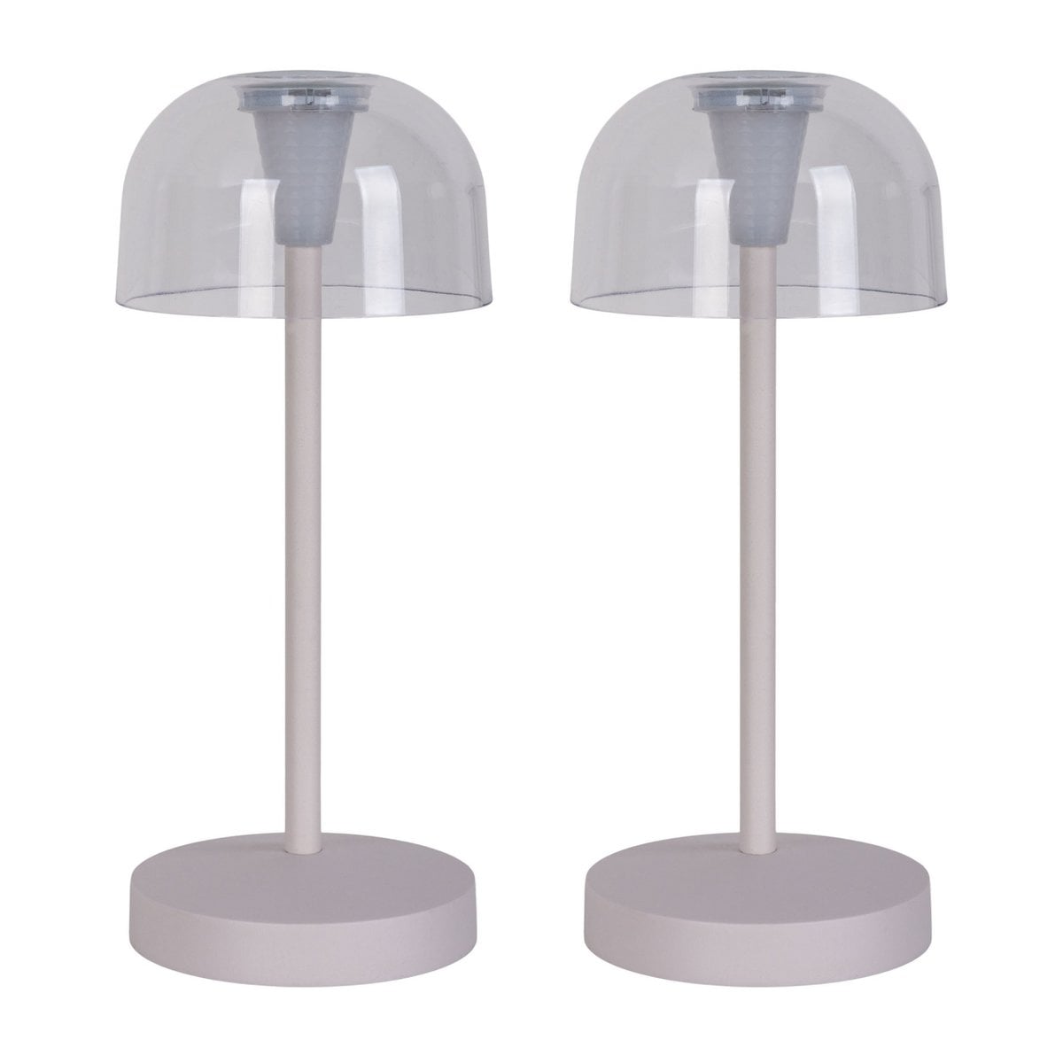 2 Set LED Battery Table Light "Gomba" voor buiten en binnen, gemaakt van metaal en plastic in wit, 18,5 cm hoog