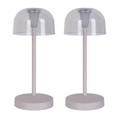 2 Set LED Battery Table Light "Gomba" voor buiten en binnen, gemaakt van metaal en plastic in wit, 18,5 cm hoog