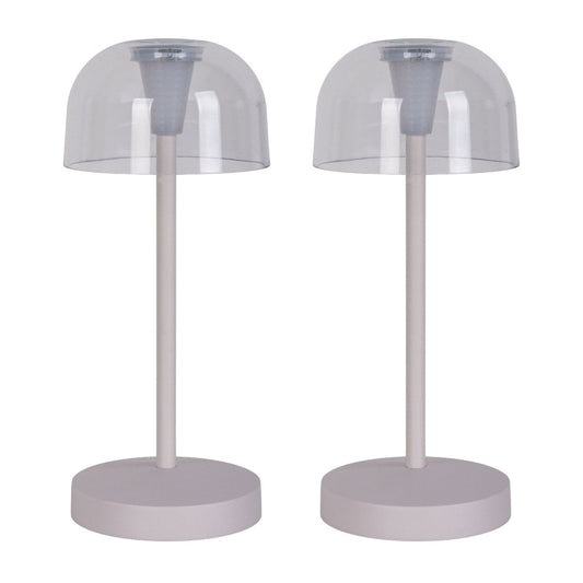 2 Set LED Battery Table Light "Gomba" voor buiten en binnen, gemaakt van metaal en plastic in wit, 18,5 cm hoog