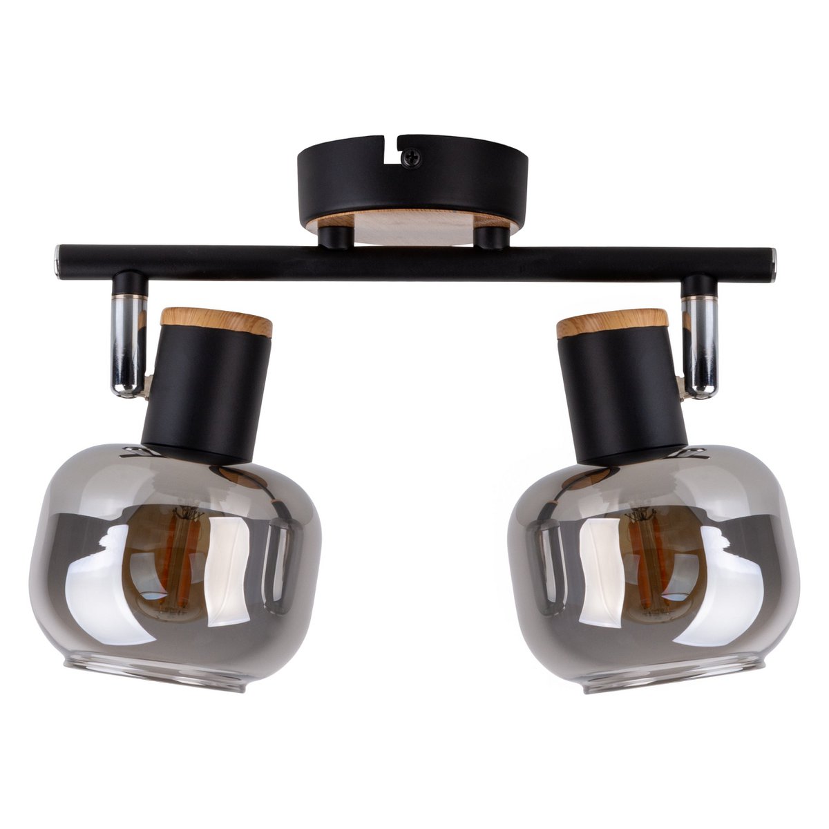 2 Spot plafondlamp "fumoso", metalen plafondlamp en rookglas in zwart en natuur, met E14 -aansluiting, voor eetkamer, woonkamer, gang of kantoor, 40 x 20 cm