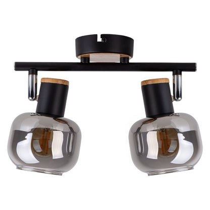 2 Spot plafondlamp "fumoso", metalen plafondlamp en rookglas in zwart en natuur, met E14 -aansluiting, voor eetkamer, woonkamer, gang of kantoor, 40 x 20 cm