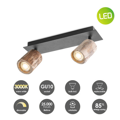 Home Sweet Home LED Opbouwspot Wood 2 - incl. dimbare LED lamp - zwart