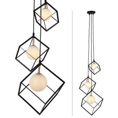 3-flame hanglamp "Cadre", retro hanglamp gemaakt van metaal en glas in zwart en wit met een G9-aansluiting, in totaal 147 cm hoog, voor woonkamer en kantoor.