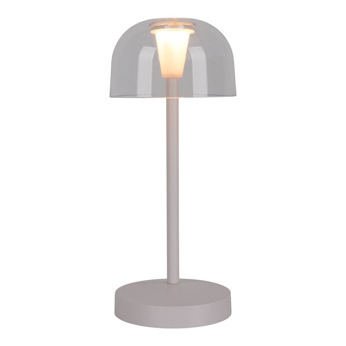 2 Set LED Battery Table Light "Gomba" voor buiten en binnen, gemaakt van metaal en plastic in wit, 18,5 cm hoog