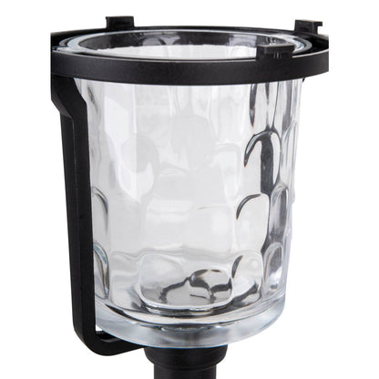 Solar-deco-earth spit "Simon" 54,7 cm hoog, gemaakt van zwart metaal en gestructureerd glas, geïntegreerde LED, warm wit.