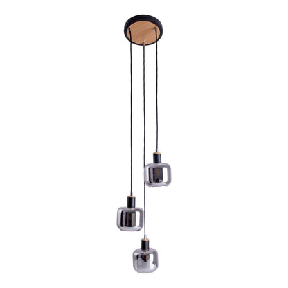 3 plafondlamp "fumoso", hanglamp gemaakt van metaal en glas in zwart, met E14 -aansluiting, voor eetkamer, woonkamer, hal of kantoor, hangende lamp Totale hoogte 123 cm.