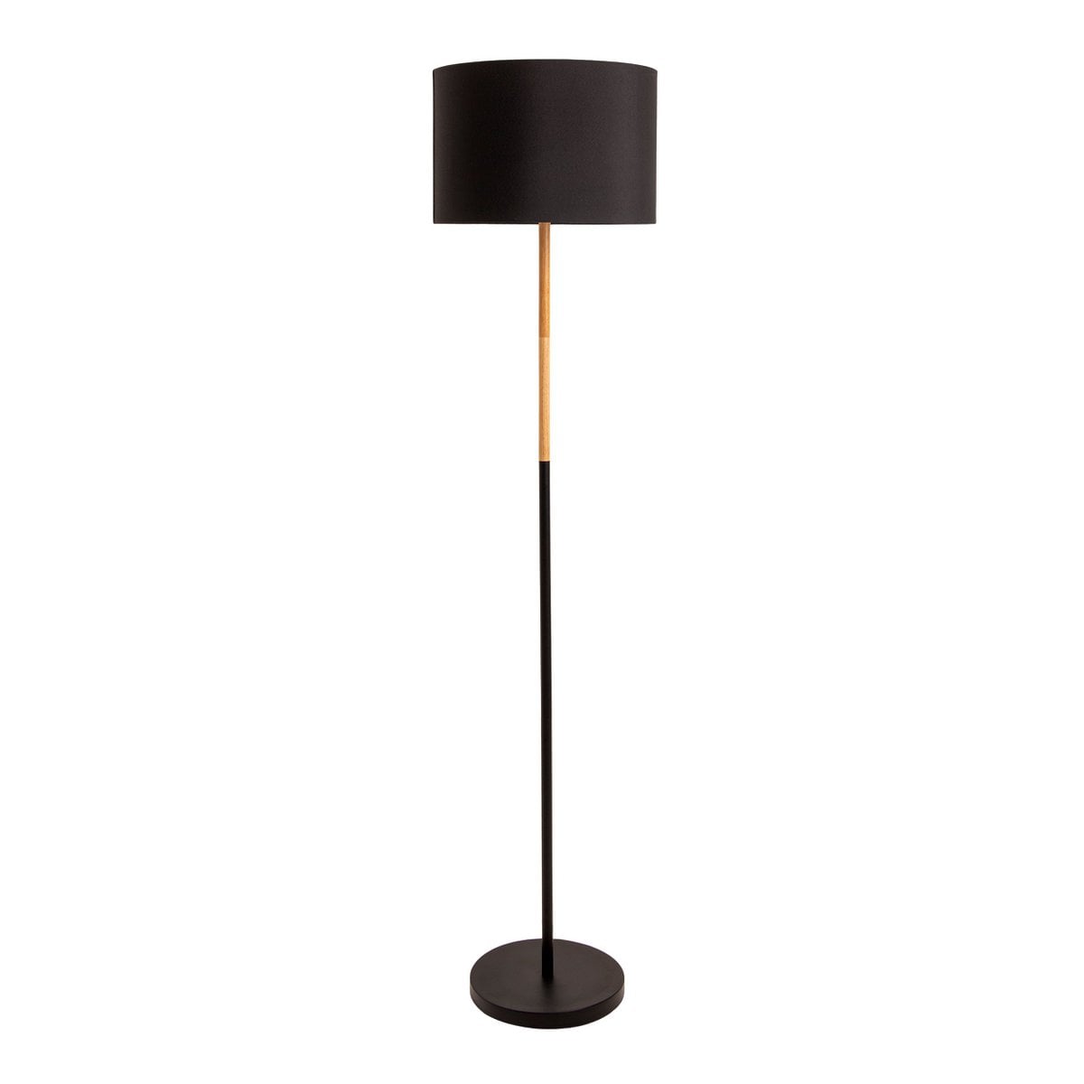 Textiel staande lamp "Tessile", vloerlamp gemaakt van metaal, rubberen boom en stof in zwart en natuur, E27 -aansluiting, 126 cm hoog