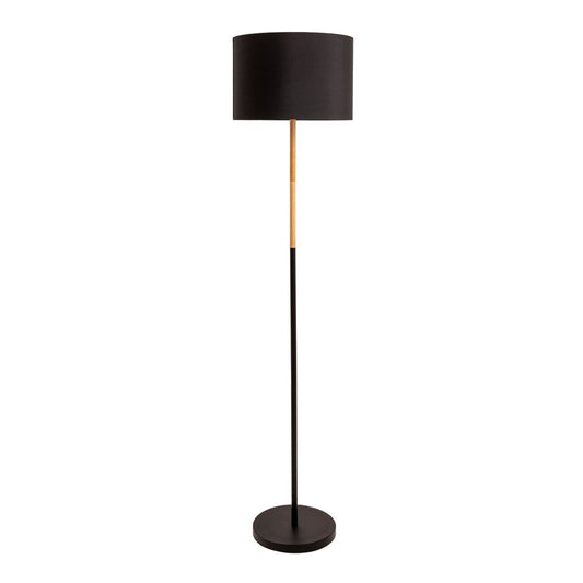 Textiel staande lamp "Tessile", vloerlamp gemaakt van metaal, rubberen boom en stof in zwart en natuur, E27 -aansluiting, 126 cm hoog