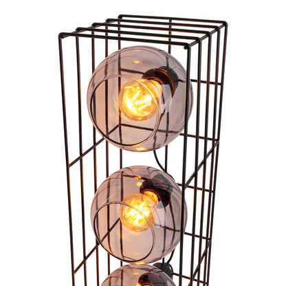 Glasse-stand-lamp "Cesta" vloerlamp gemaakt van zwarte metalen draad en getinte glas, met E27-aansluiting, 95 cm hoog, voor eetkamer, woonkamer, gang of kantoor,