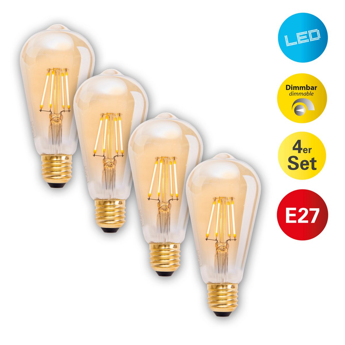 LED-lampen van 4 set E27 versie 4 watt, gemaakt van metaal en glas, warm wit