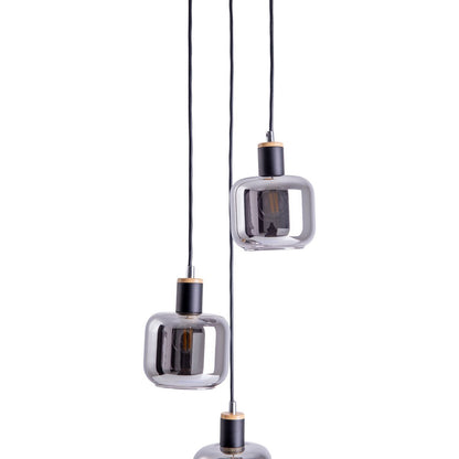 3 plafondlamp "fumoso", hanglamp gemaakt van metaal en glas in zwart, met E14 -aansluiting, voor eetkamer, woonkamer, hal of kantoor, hangende lamp Totale hoogte 123 cm.