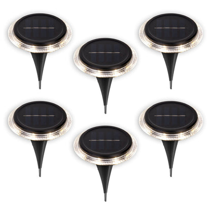 6 Set Solar-Boden-Sprießleucht Ø ca. 11,2 cm, zwart plastic, schemeringsensor, voor toegang, terras en paden