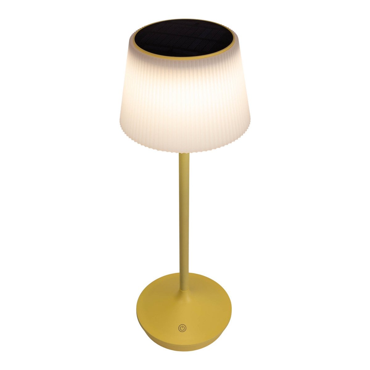 Zonne -batterijlamp "EMMI" 38 cm hoog, paraplu Ø 13 cm, metaal in geel en wit plastic, voor de buitenruimte, dimable CCT.