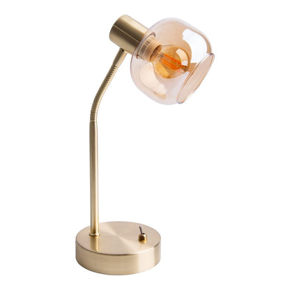 Tafellamp "Libby", klassieke tafellamp gemaakt van messing gekleurd metaal en getinte glas in Amber, met E14-aansluiting, voor eetkamer, woonkamer, gang of kantoor, 34 cm hoog