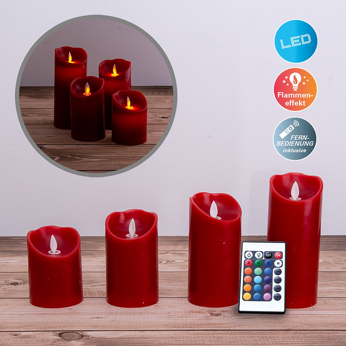 4 Set Led kaarsen Kaarsen Kerstdecoraties gemaakt van plastic in rood met stevig geïnstalleerde LED's