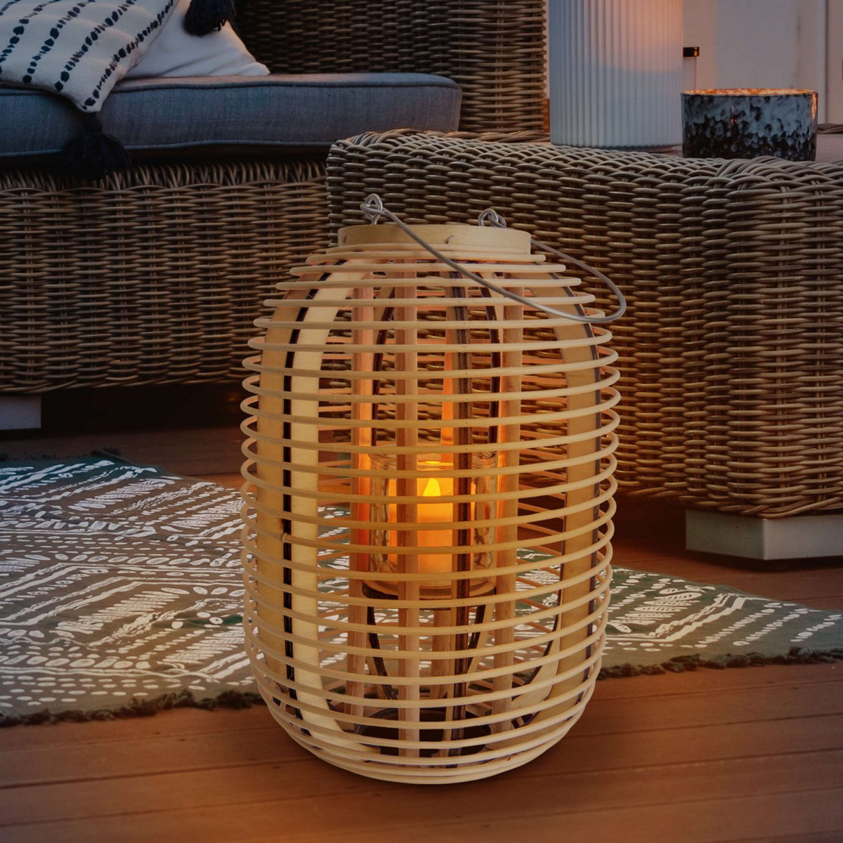 Decollicht "Korbinian" inclusief Solar Led Candle for Garden and Terrace, van Rattan in Light Nature, Solar Lamp Hoogte 32 cm