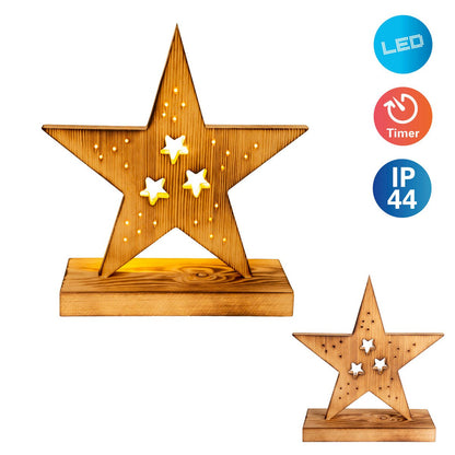 LED Wood Star 29 cm High Christmas Decorations gemaakt van hout in de natuur, met stevig geïnstalleerde LED's