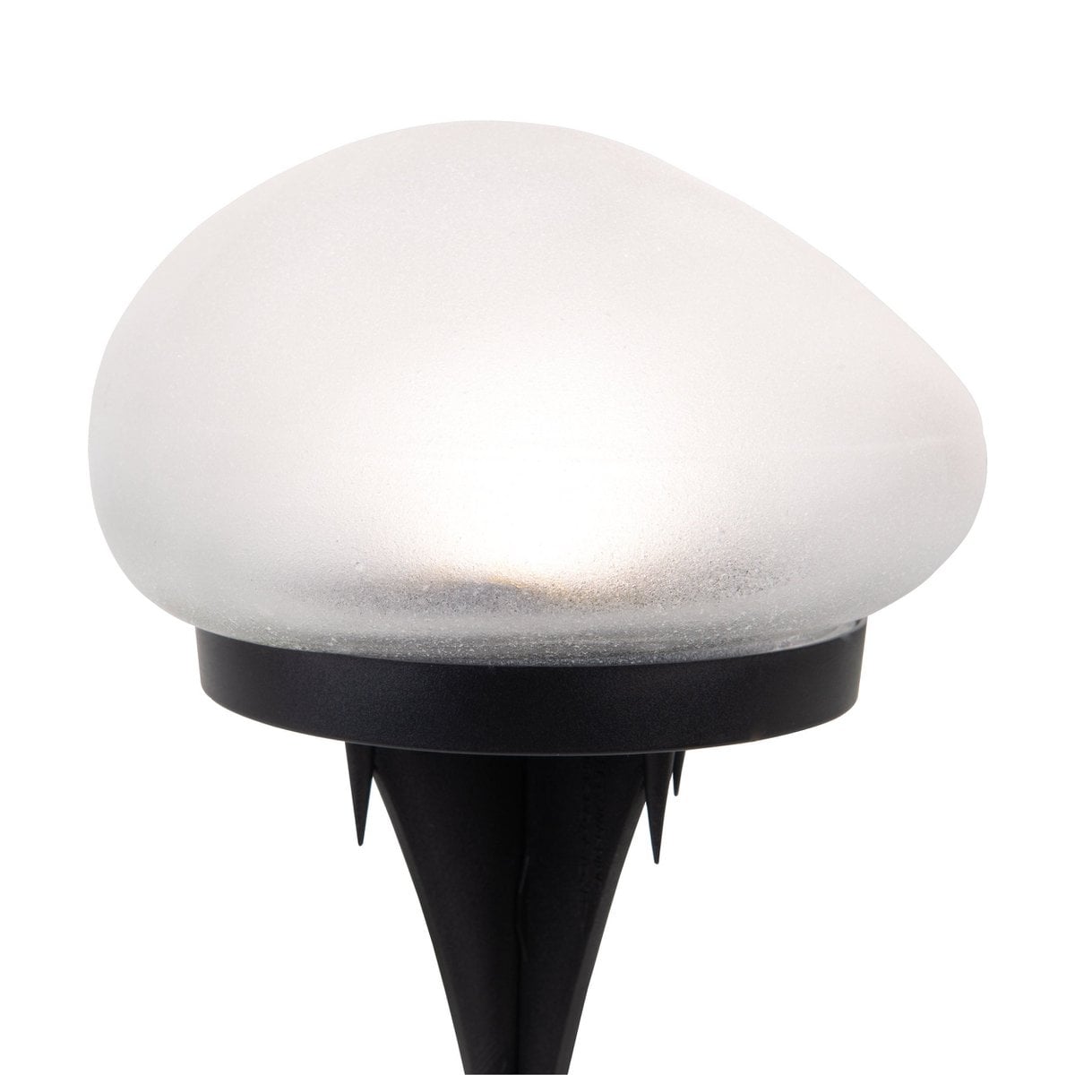 De spiesjes "Guri" 14 x 12 cm, 8,5 cm hoog, zwart plastic, zwaar, transparant glas, geïntegreerde LED's, warm wit