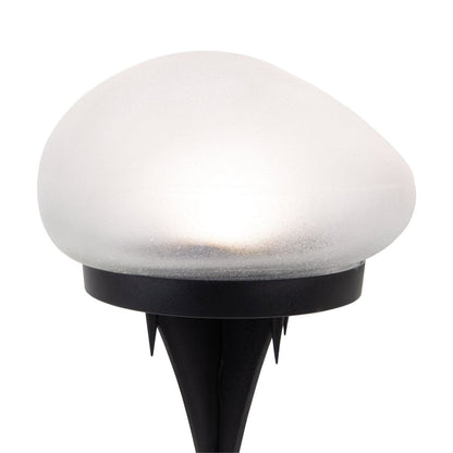 De spiesjes "Guri" 14 x 12 cm, 8,5 cm hoog, zwart plastic, zwaar, transparant glas, geïntegreerde LED's, warm wit