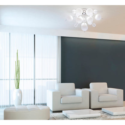 Plafondlamp "explosie" wit gemaakt van metaal en glas, G9 -versies, plafondlamp voor eetkamer, woonkamer, gang of kantoor, Ø57 cm