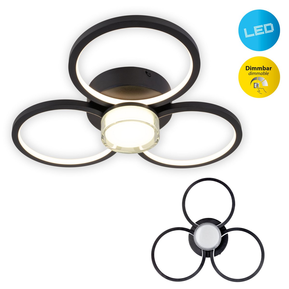 LED -plafondlicht "CIMO" gemaakt van zwart metaal en plastic, Ø Ca.