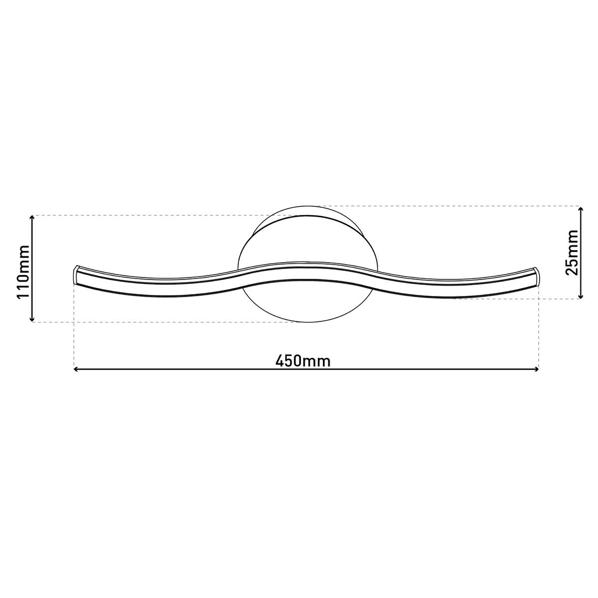 LED-wand/plafondlicht "Onda", metalen plafondlamp en plastic in het zwart, met stevig ingebouwde LED's, verlichting voor woonkamer, kantoor of nachtkastje 45 cm lang