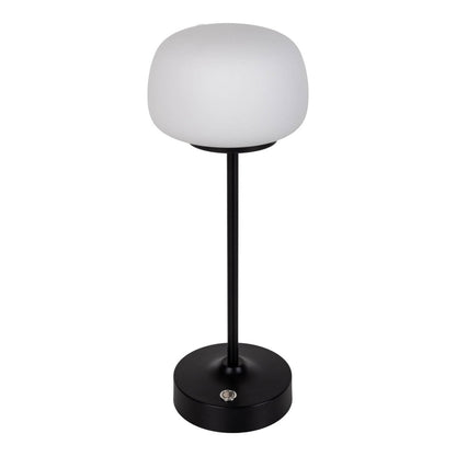 LED -batterij/ tafellamp "Pina" 30 cm hoog, gemaakt van metaal (zwart) en glas (wit), geïntegreerde LED's, warm wit