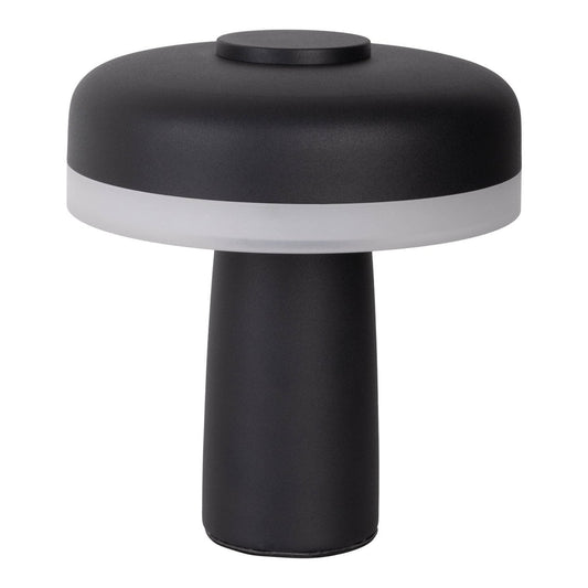 Draadloos tabletlicht "pilu", 16,5 cm hoog, boven Ø van 15 cm, metaal in zwart, wit plastic, geïntegreerde LED's, 280 lumen, dimbaar door aanraaksensor, warm wit wit