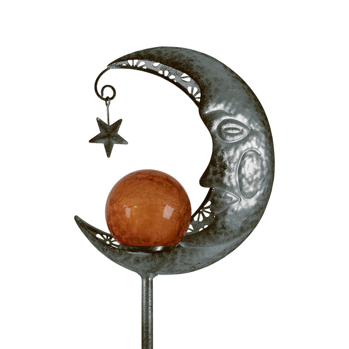 Led Solar Earth Spit "Moon", voor buiten, metaal en glazen aarde spies in zilver, met geïntegreerde LED